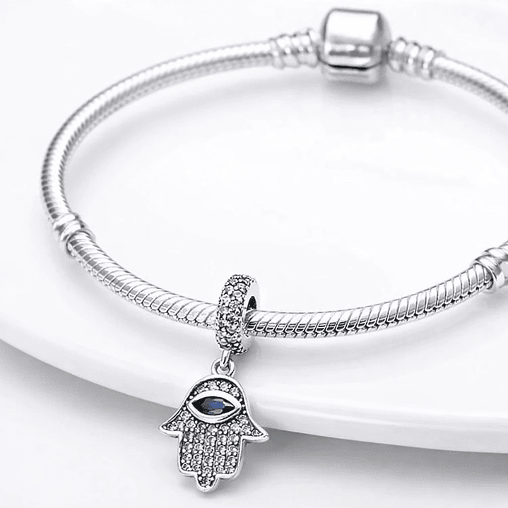 Charm Dije Mano Fatima Circon Azul Plata 925 Protección  4