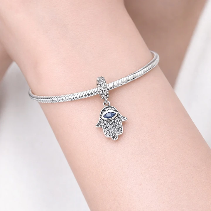 Charm Dije Mano Fatima Circon Azul Plata 925 Protección  2