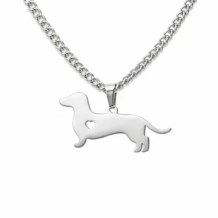 Collar Perrito Salchicha Tierno Dachshund Corazón Acero Inoxidable 