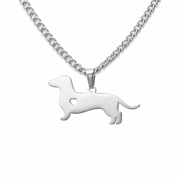 Collar Perrito Salchicha Tierno Dachshund Corazón Acero Inoxidable  1