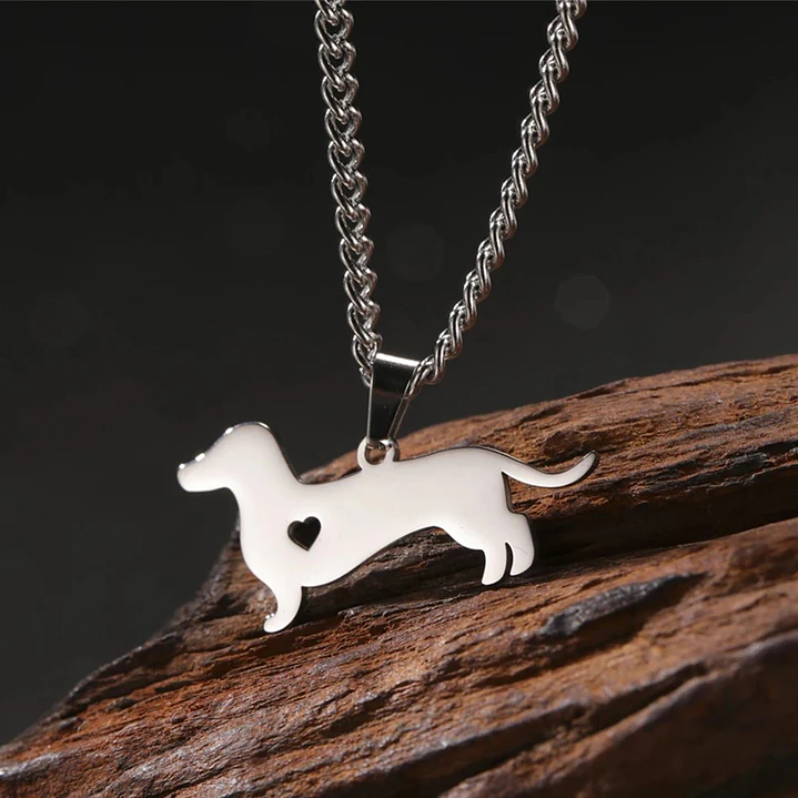 Collar Perrito Salchicha Tierno Dachshund Corazón Acero Inoxidable  3
