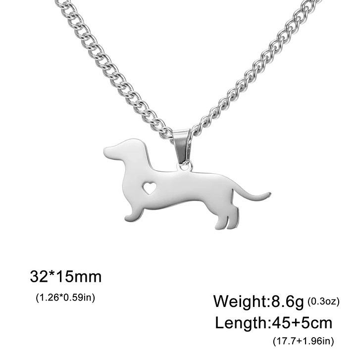 Collar Perrito Salchicha Tierno Dachshund Corazón Acero Inoxidable  4