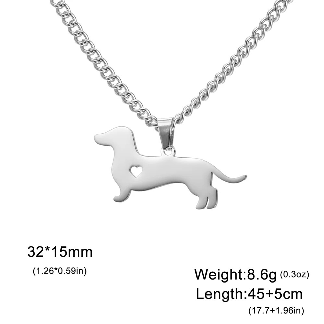 Collar Perrito Salchicha Tierno Dachshund Corazón Acero Inoxidable  4