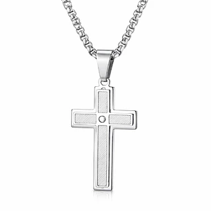 Collar Hombre Cruz Circón Elegante Acero Inoxidable 