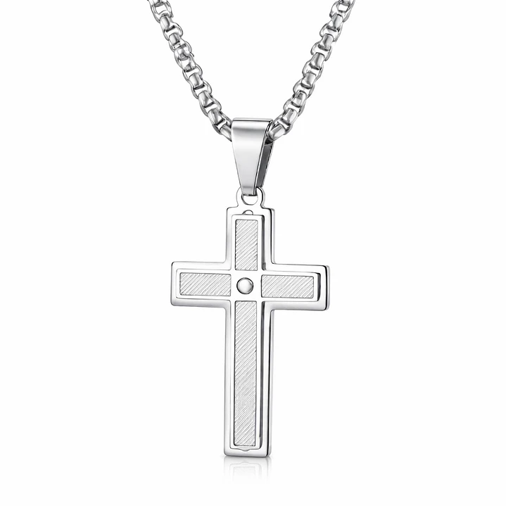 Collar Hombre Cruz Circón Elegante Acero Inoxidable  1