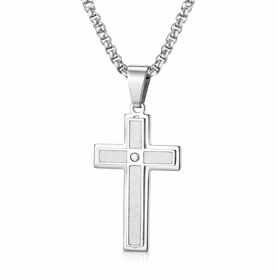 Collar Hombre Cruz Circón Elegante Acero Inoxidable  1