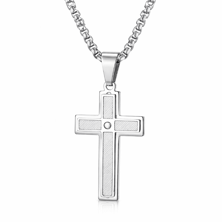 Collar Hombre Cruz Circón Elegante Acero Inoxidable  1