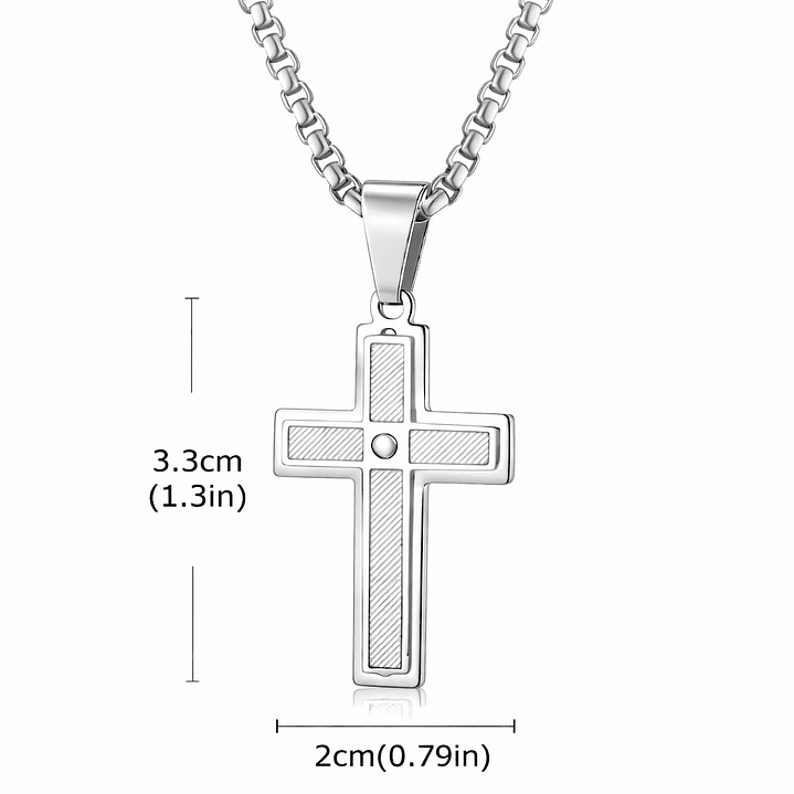 Collar Hombre Cruz Circón Elegante Acero Inoxidable  4