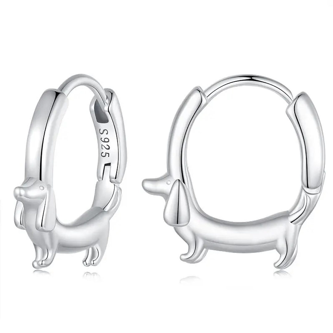 Aros Argolla Perrito Salchicha Dachshund Plata Ley 925   1