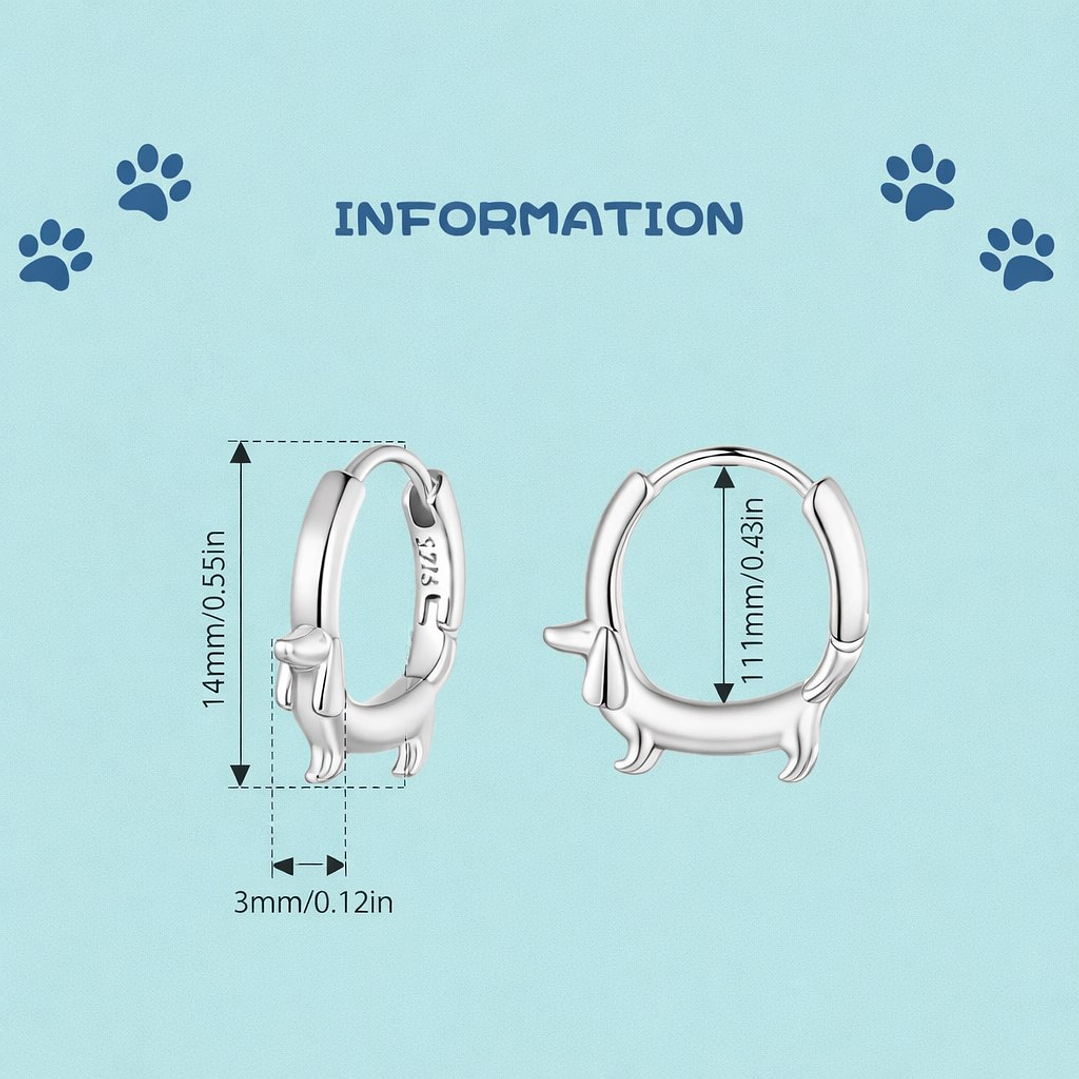 Aros Argolla Perrito Salchicha Dachshund Plata Ley 925   4