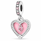 Charm Dije Doble Corazón Rosa Pastel Plata Ley 925  - Miniatura 1