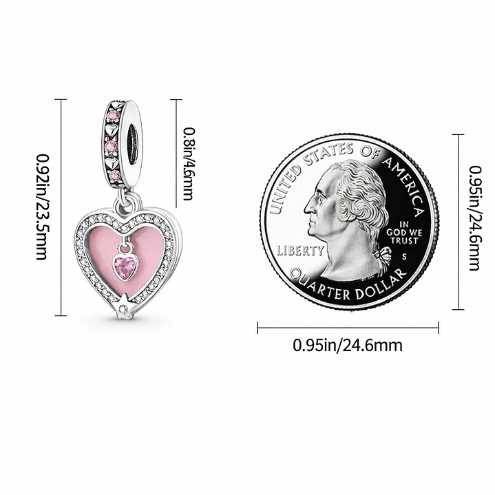 Charm Dije Doble Corazón Rosa Pastel Plata Ley 925  3