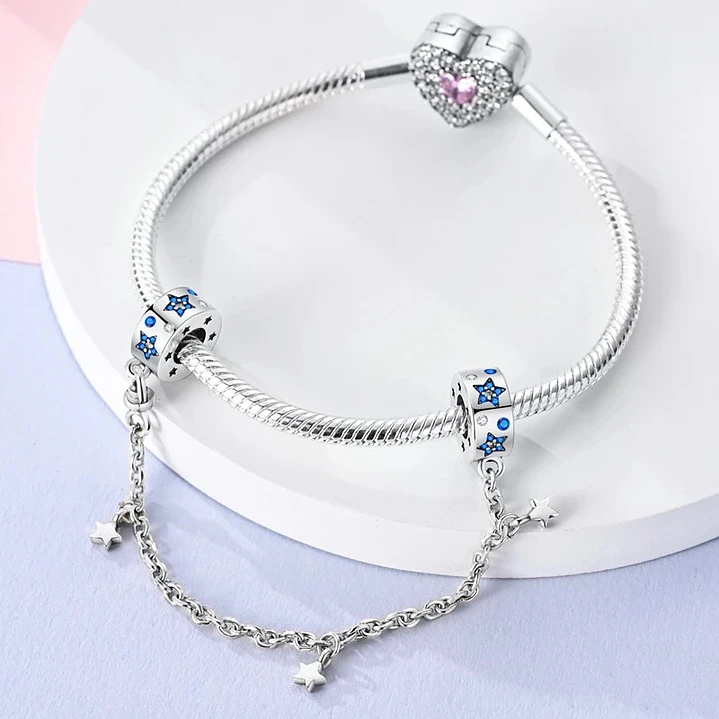 Charm Cadena de Seguridad Estrellas Plata Ley 925   2