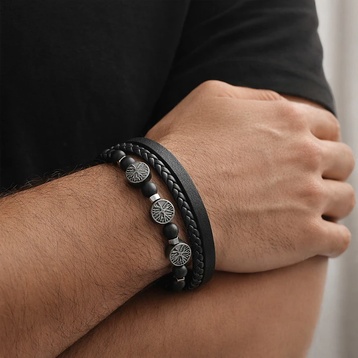 Pulsera Cuero Hombre Árbol de la Vida Moderno 2