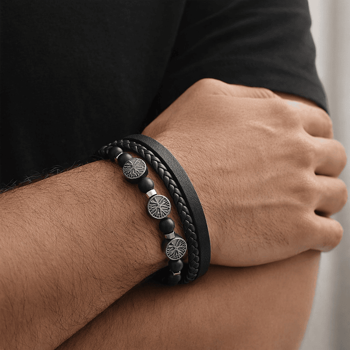 Pulsera Cuero Hombre Árbol de la Vida Moderno 2