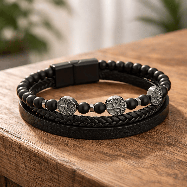 Pulsera Cuero Hombre Árbol de la Vida Moderno 3