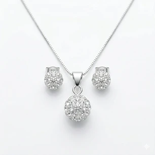 Conjunto Collar y Aros Esfera Strass Plata Ley 925 