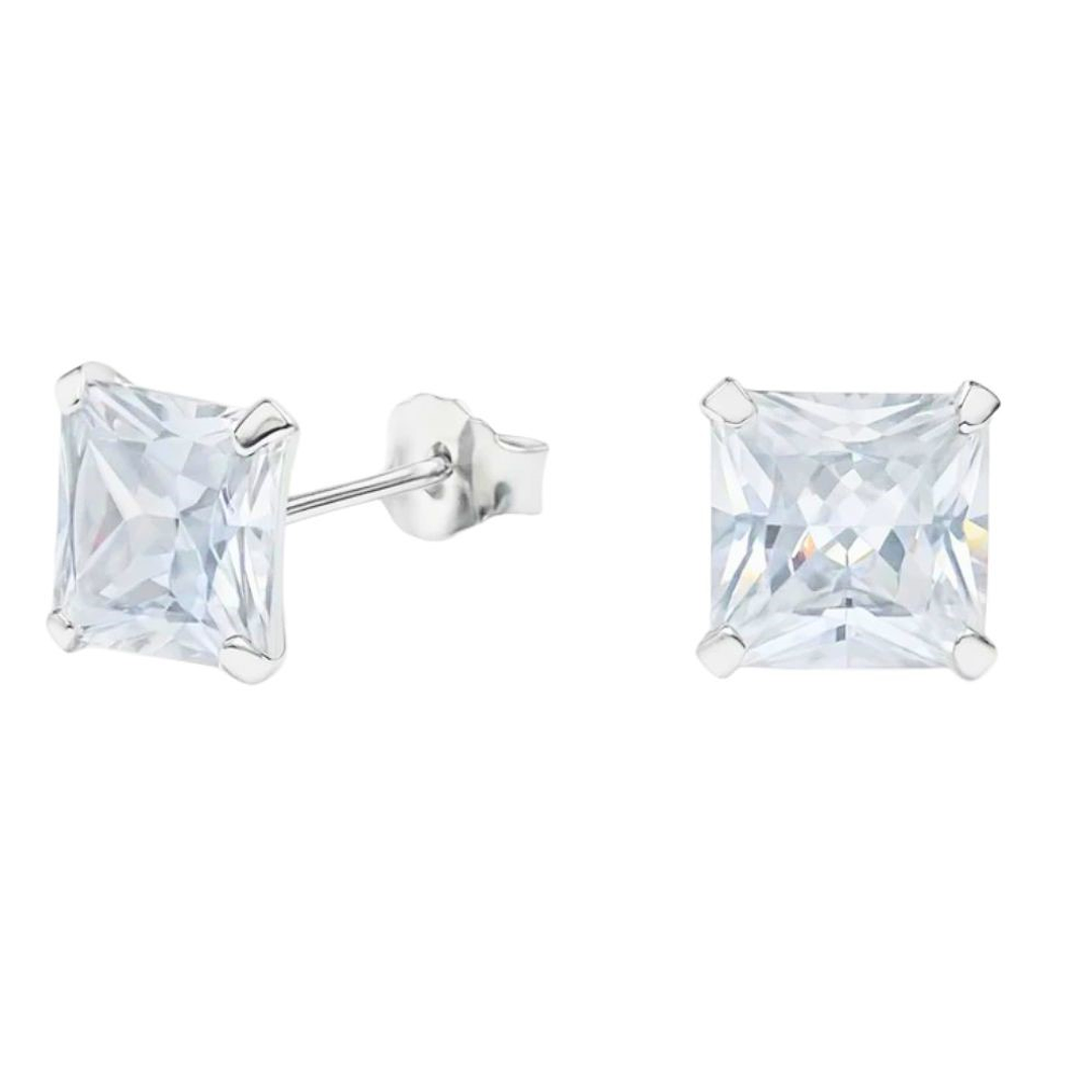 Aros Circón 8x8 mm Unisex Plata Ley 925   1