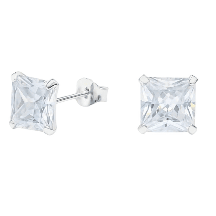 Aros Circón 8x8 mm Unisex Plata Ley 925   1