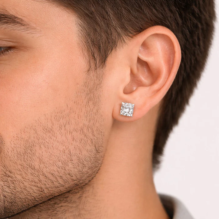 Aros Circón 8x8 mm Unisex Plata Ley 925   2