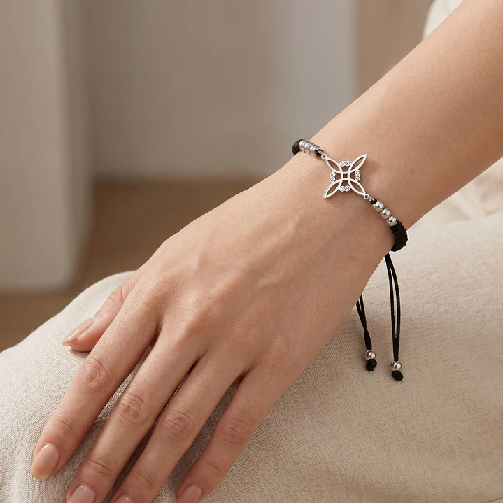 Pulsera Tejida Nudo de Bruja Unisex Negra  3