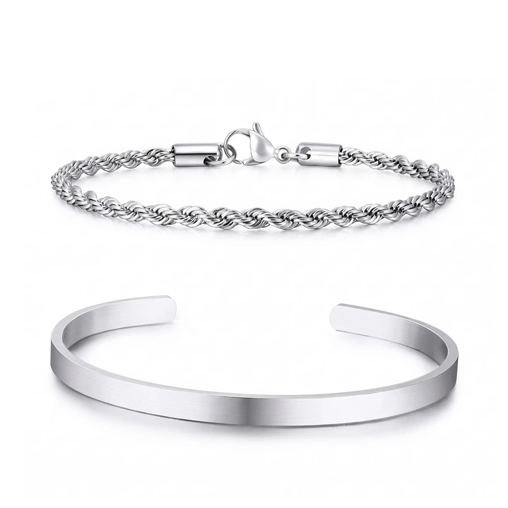 Pack 2 Pulsera Hombre Turbillon + Esclava Acero Inoxidable 1