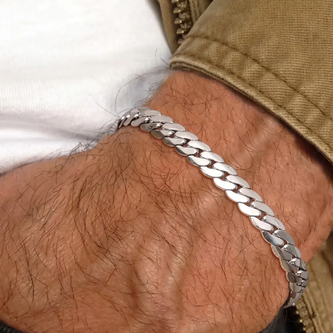 Pulsera Hombre Cubana Plana Acero Inoxidable 2