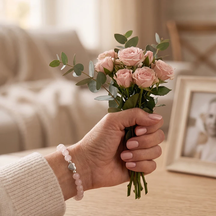 Pulsera Amor de Mamá Cuarzo Natural y Corazón Plata 925 2