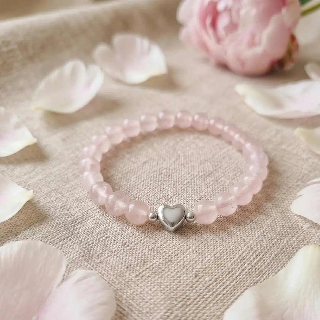 Pulsera Amor de Mamá Cuarzo Natural y Corazón Plata 925 1