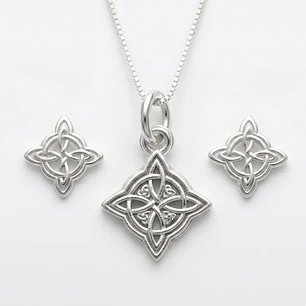 Conjunto Collar y Aros Nudo de Bruja Plata Ley 925 