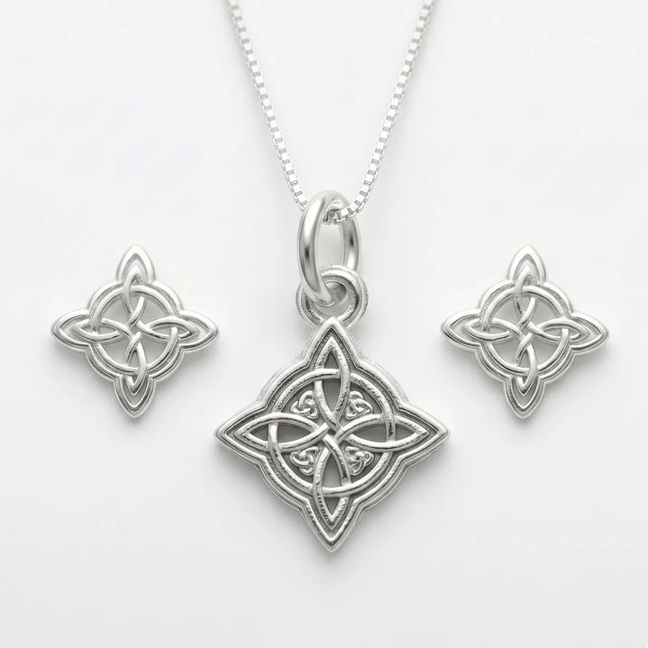 Conjunto Collar y Aros Nudo de Bruja Plata Ley 925  1