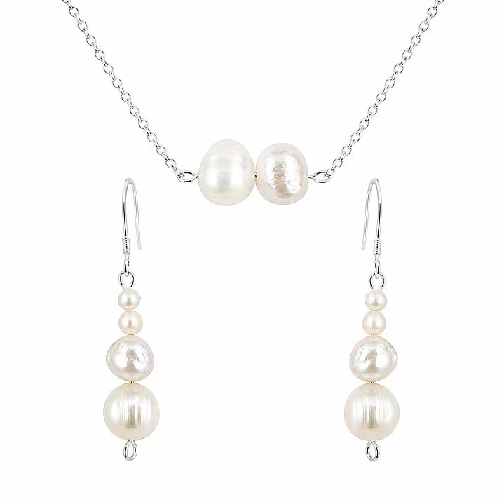 Conjunto Collar y Aros Plata 925 Con Perlas De Rio Naturales  3