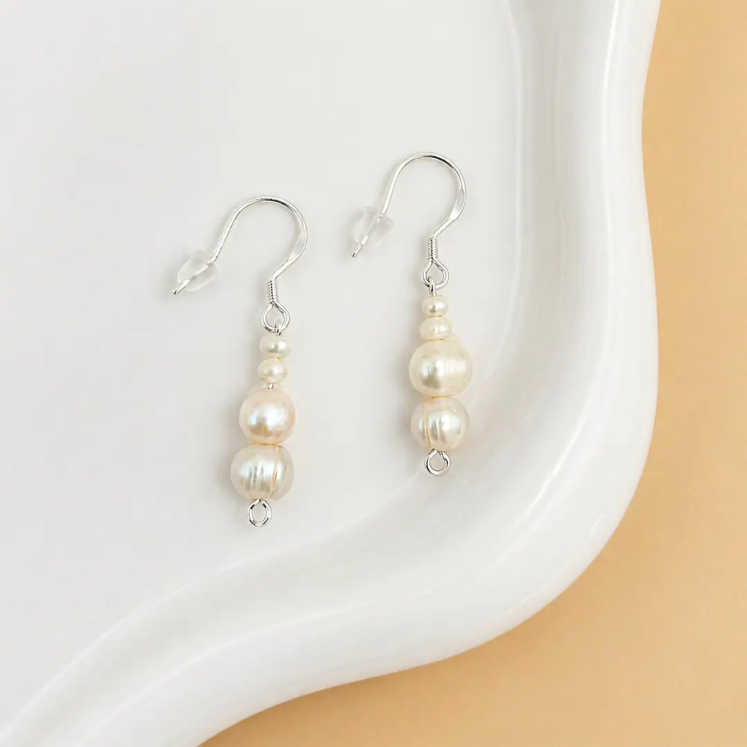 Conjunto Collar y Aros Plata 925 Con Perlas De Rio Naturales  4