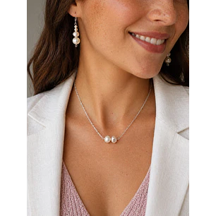 Conjunto Collar y Aros Plata 925 Con Perlas De Rio Naturales 