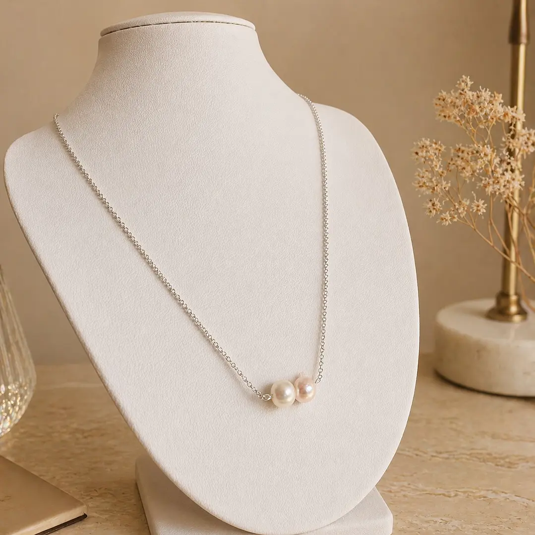 Conjunto Collar y Aros Plata 925 Con Perlas De Rio Naturales  5