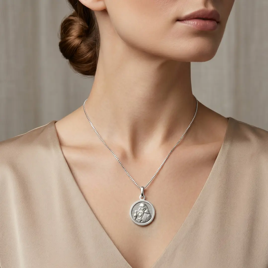 Collar San Benito Abad 15 mm Plata Ley 925  3