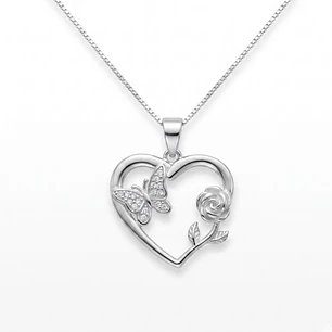 Collar Corazón Mariposa Flor Circones Plata Ley 925 