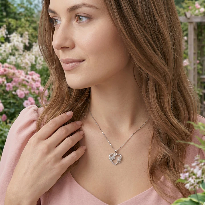 Collar Corazón Mariposa Flor Circones Plata Ley 925  2