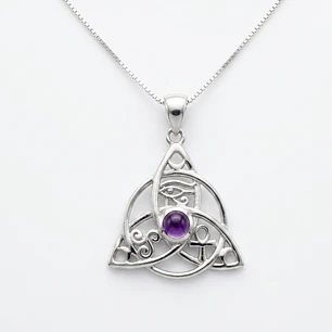 Collar Amuleto Triqueta Amatista Plata Ley 925 