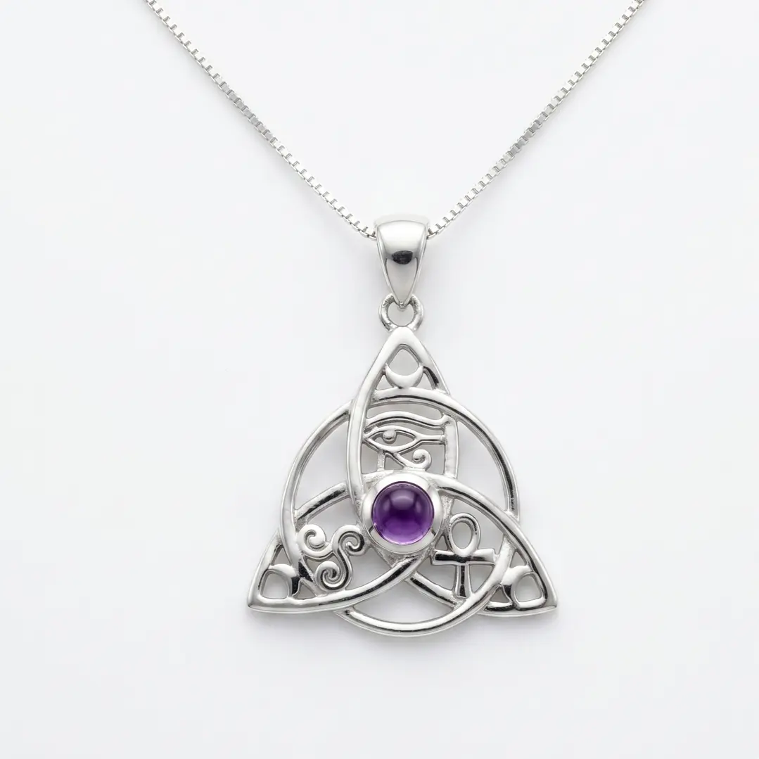Collar Amuleto Triqueta Amatista Plata Ley 925  1