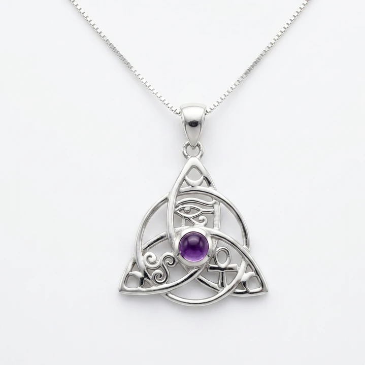 Collar Amuleto Triqueta Amatista Plata Ley 925  1