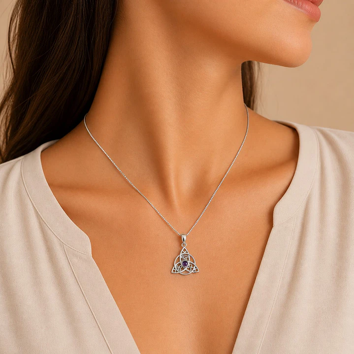Collar Amuleto Triqueta Amatista Plata Ley 925  3