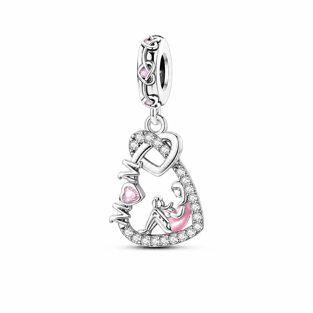 Charm Corazón Mamá con Bebecito Plata 925 1
