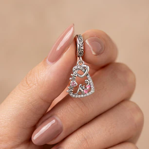 Charm Corazón Mamá con Bebecito Plata 925