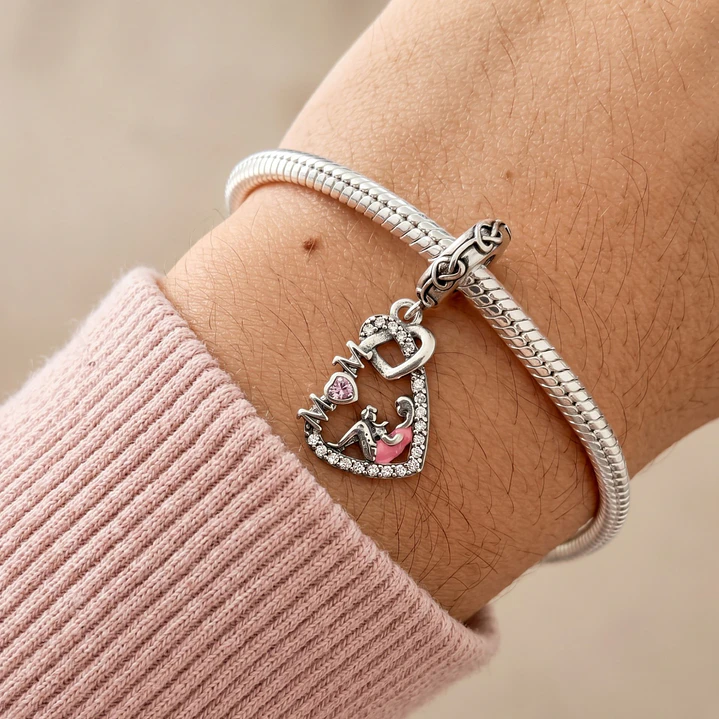 Charm Corazón Mamá con Bebecito Plata 925 3