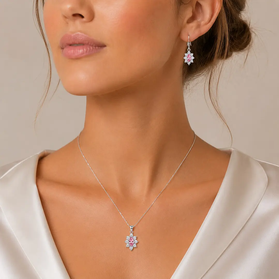 Conjunto Collar y Aros Lady Circón Plata Ley 925 2