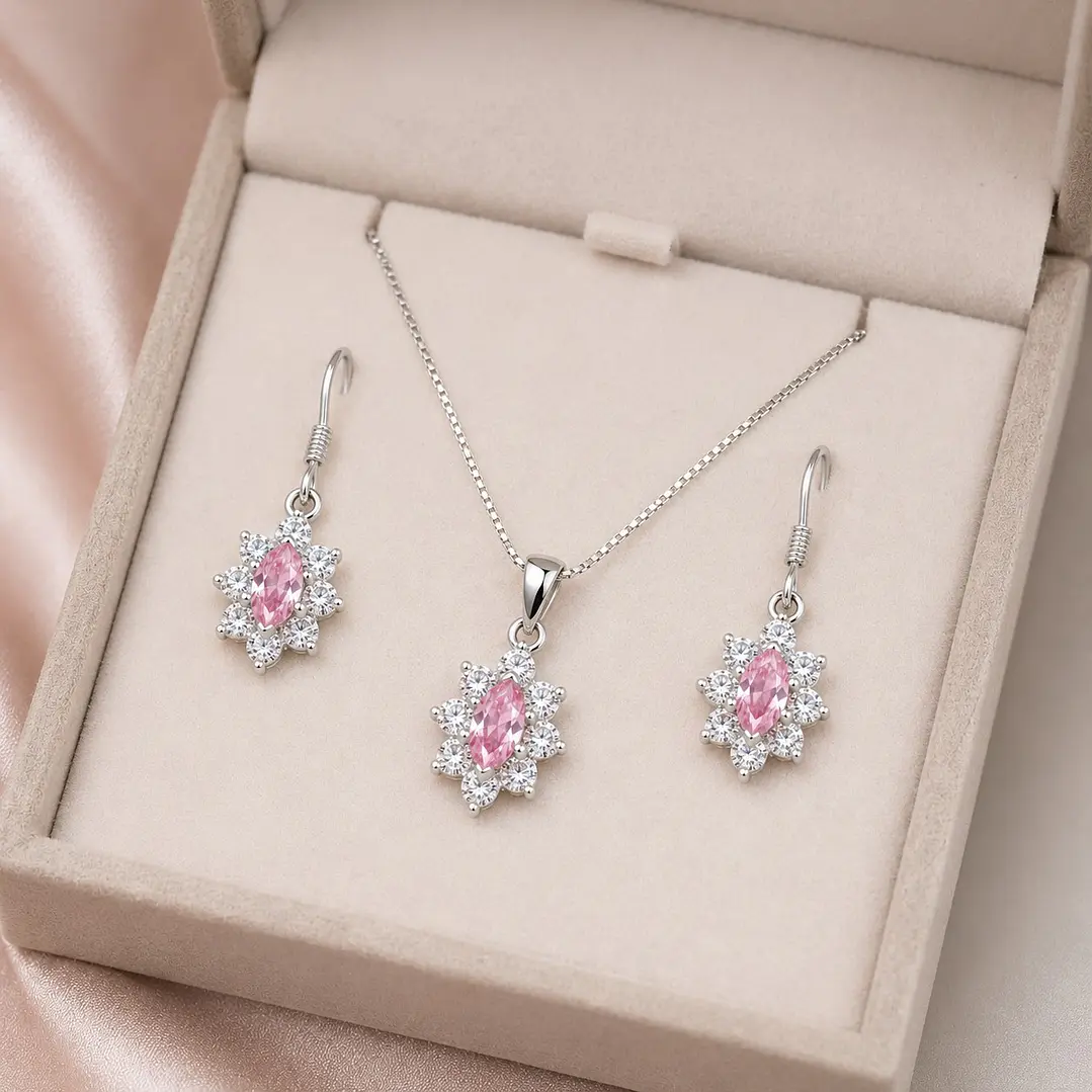 Conjunto Collar y Aros Lady Circón Plata Ley 925 3