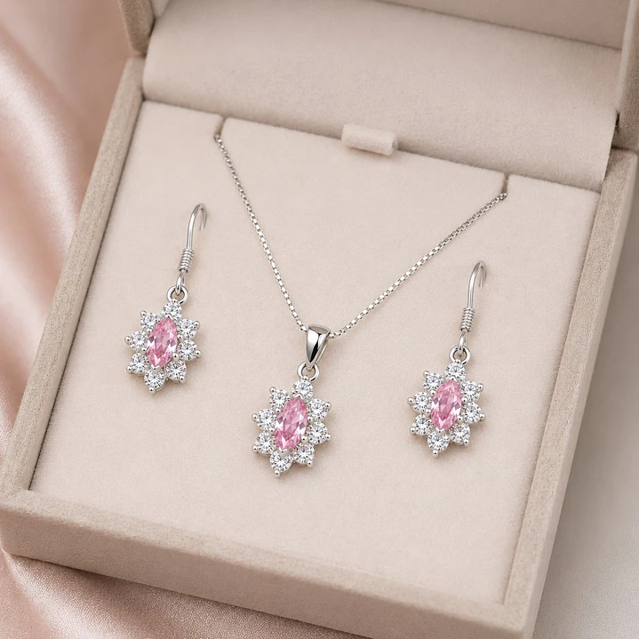 Conjunto Collar y Aros Lady Circón Plata Ley 925 3