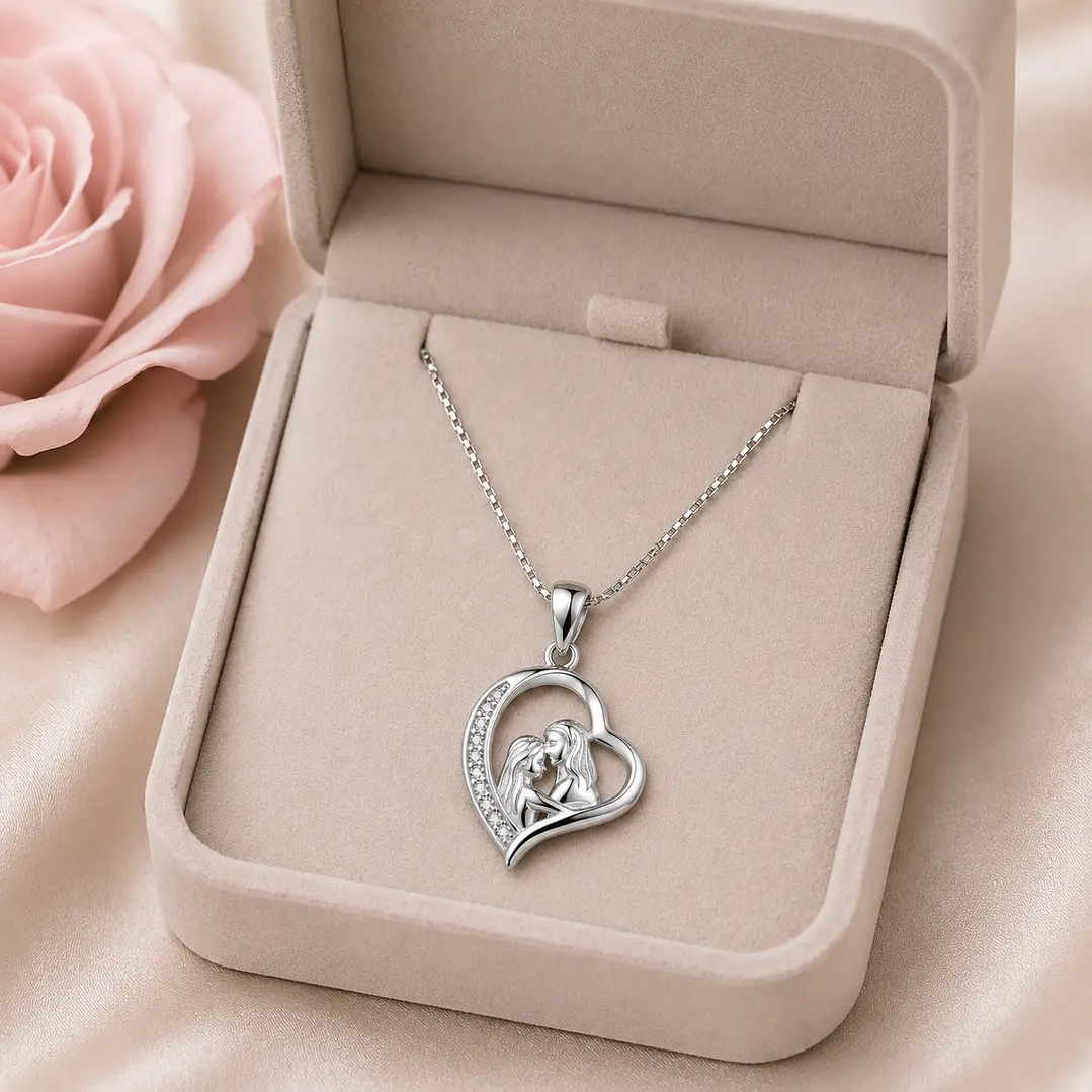 Collar Mama e hija Circón Plata Ley 925  4
