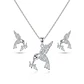 Conjunto Collar y Aros Colibrí Flor Circón Plata Ley 925   - Miniatura 1